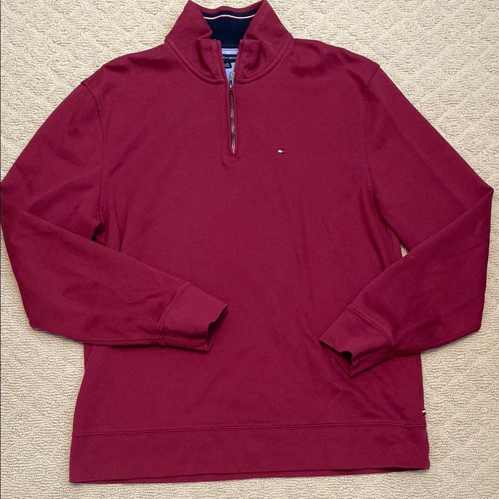 Tommy Hilfiger Men's XL Red Quarter Zip Cotton Sweater
